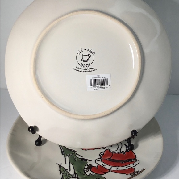 4 Salad / Dessert Plates Eli & Ana Handmade Whimsy Santa 8 1/2"  New - Picture 5 of 9
